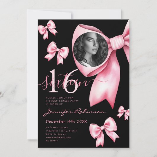 FOTO Niedlich Coquette Blush Pink Bow Sweet 16 Bla Einladung (Vorderseite)