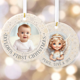 Foto "niedlich First Christmas Angel Template Name Keramik Ornament