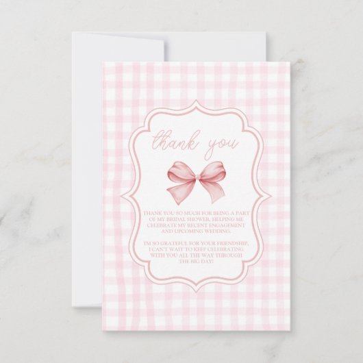 Foto Niedlich Pink Bow Brautparty Dankeskarte (Vorderseite)