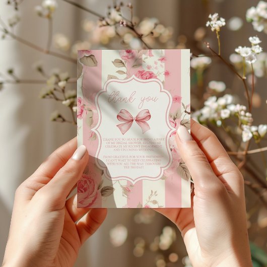 Foto Niedlich Pink Bow Brautparty Dankeskarte