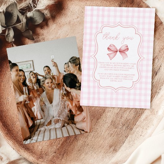 Foto Niedlich Pink Bow Brautparty Dankeskarte
