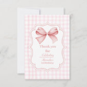 Foto Niedlich Pink Bow Coquette 1. Geburtstag Dankeskarte (Vorderseite)