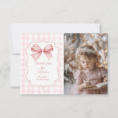 Foto Niedlich Pink Bow Coquette 1. Geburtstag Dankeskarte (Vorderseite)