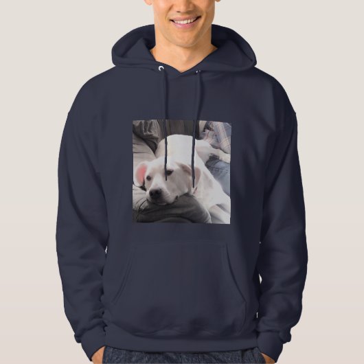 Foto Niedlicher Kartoffelhund mit Vater Navy Blue Hoodie (Vorderseite)