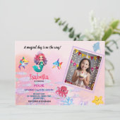 Foto niedlicher Meerjungfrau magischer Geburtstag Einladung (Stehend Vorderseite)