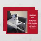 Foto Niedlicher Vortrag Hund Roter Weihnachten Postkarte (Vorne/Hinten)