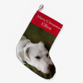 Foto Niedlicher weißer Welpenhund Adorable Kleine Kleiner Weihnachtsstrumpf (Vorderansicht (hängend))