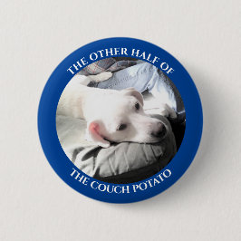 Foto Niedlicher weißer Welpenhund mit Vater blau Button