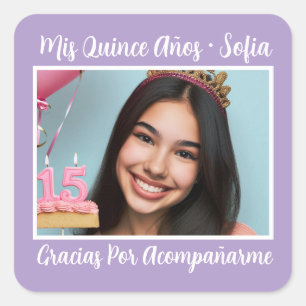 Foto Nombre Mis Quince Gracias Quadratischer Aufkleber