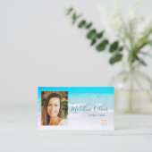 Foto Ocean Beach Travel Logo Blue Visitenkarte (Stehend Vorderseite)