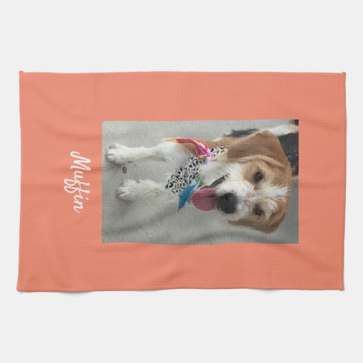 Foto oder Kindername Foto und Name des Tieres Lach Geschirrtuch (Horizontal)