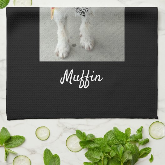 Foto- oder Kindername, Schwarz anpassen Geschirrtuch (Gefaltet)