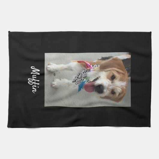 Foto- oder Kindername, Schwarz anpassen Geschirrtuch (Horizontal)