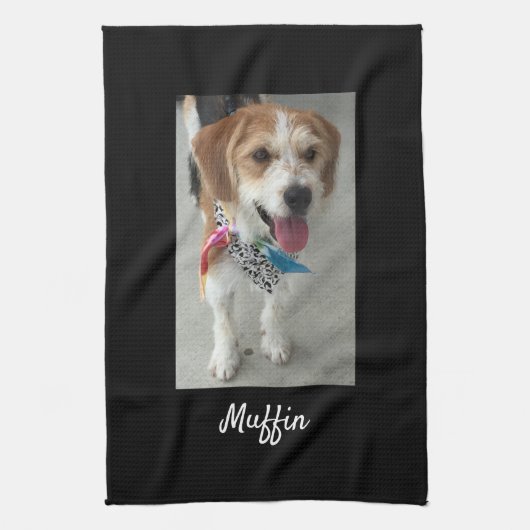 Foto- oder Kindername, Schwarz anpassen Geschirrtuch (Vertikal)