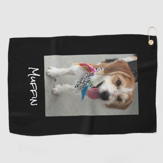 Foto- oder Kindername, Schwarz anpassen Golfhandtuch (Horizontal)