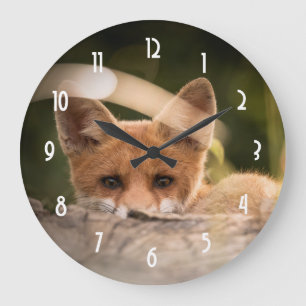 Foto of a Cute Little Orange Fox Große Wanduhr