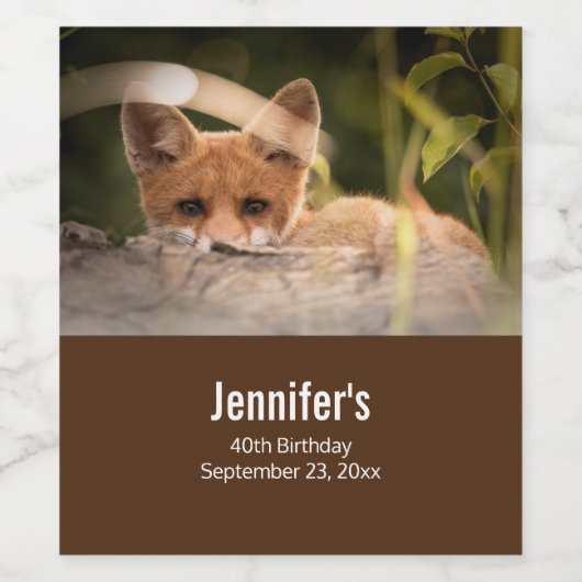 Foto of a Cute Little Orange Fox Weinetikett (Einzelnes Label)