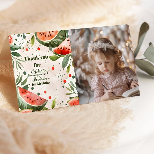 Foto "One in a Melon" Niedliches Wassermelone Giro Dankeskarte
