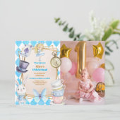 Foto Onederland Alice im Wunderland 1. Geburtstag Einladung (Stehend Vorderseite)