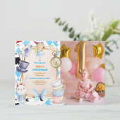 Foto Onederland Alice im Wunderland 1. Geburtstag Einladung (Stehend Vorderseite)