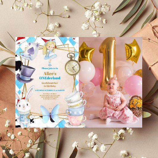 Foto Onederland Alice im Wunderland 1. Geburtstag Einladung