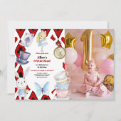 Foto Onederland Alice im Wunderland 1. Geburtstag Einladung (Vorderseite)