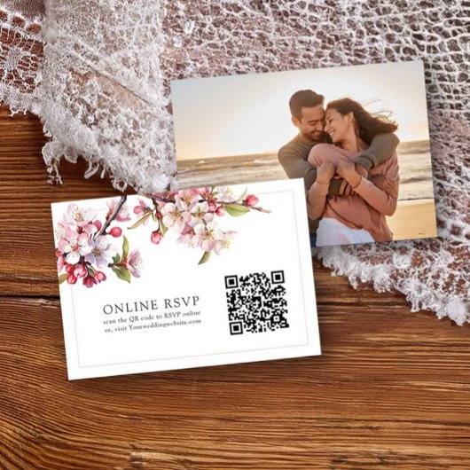 Foto Online-UAWG QR-Code Cherry Blossom Hochzeit RSVP Karte