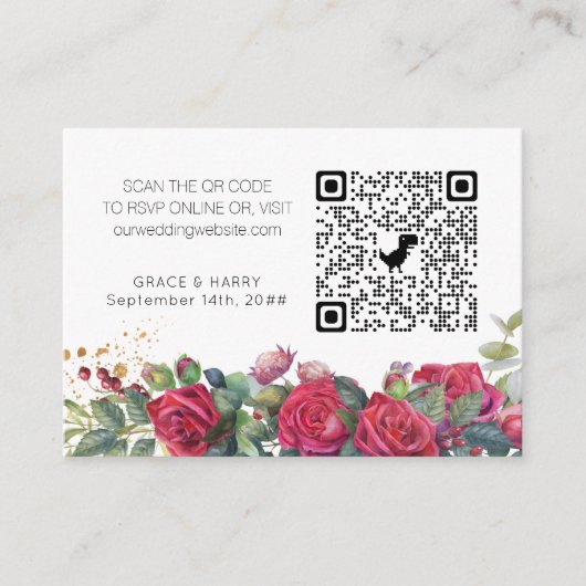 Foto Online-UAWG QR-Code Rote Rose Hochzeitswebsit Begleitkarte (Vorderseite)