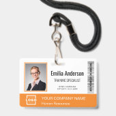 Foto Orange für kundenspezifische Firmenlogos Ausweis (Vorderseite mit Lanyard)