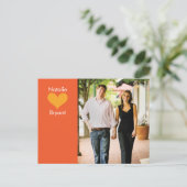 Foto Orange Herz Save the Date Postkarte 2 (Stehend Vorderseite)