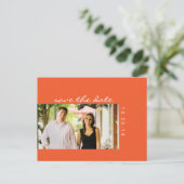 Foto Orange Save the Date Postkarte 2 (Stehend Vorderseite)