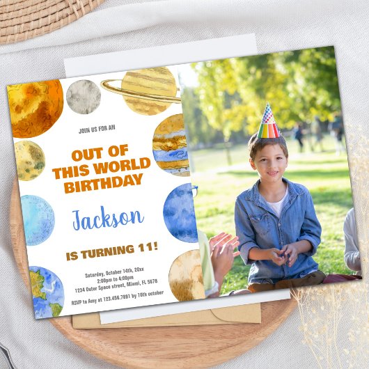 Foto Orange Weltraum Geburtstagseinladungen Einladung