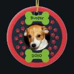 Foto-Ornament des Hundes Keramikornament<br><div class="desc">Ein bezauberndes Foto für Ihr Haustier! Es bietet Hundeschlittendrucke und Hundeschöpsel. Sehr lustig.</div>