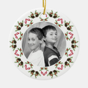 Foto-Ornament mit Mandala aus Kiefernzapfen und Be Keramik Ornament