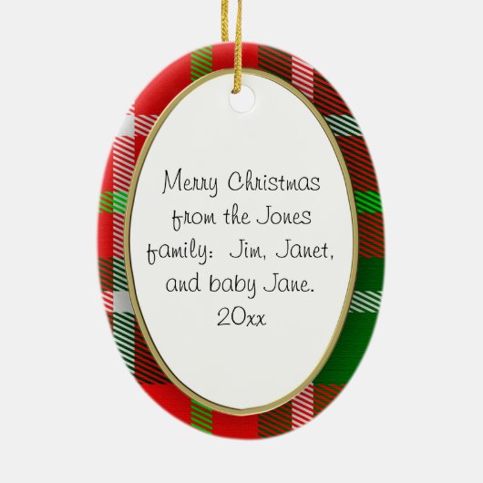 Foto - Oval Red Tartan Bilderrahmen Keramik Ornament (Hinten)