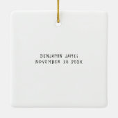 Foto Overlay Baby First Christmas Name Geburtsdatu Keramikornament (Rückseite)