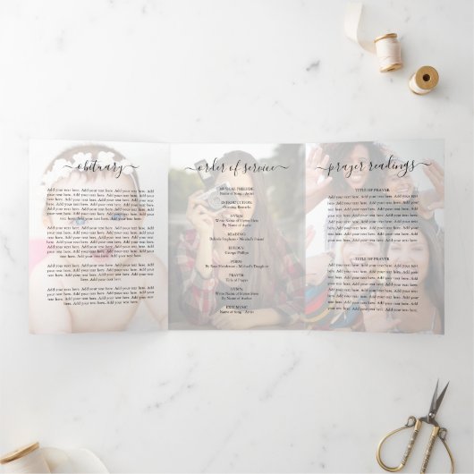 Foto-Overlay-Beerdigungsprogramm Dreifach Gefaltete Einladung (Innenseite)