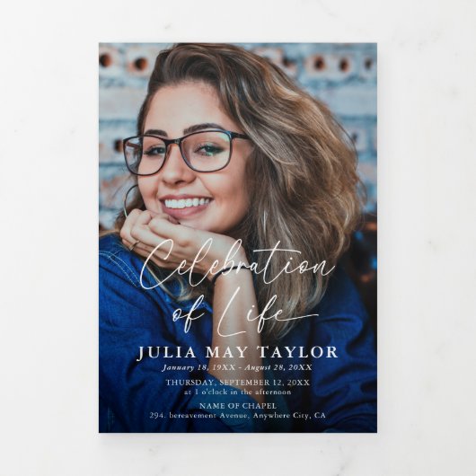 Foto-Overlay-Beerdigungsprogramm Dreifach Gefaltete Einladung (Cover)