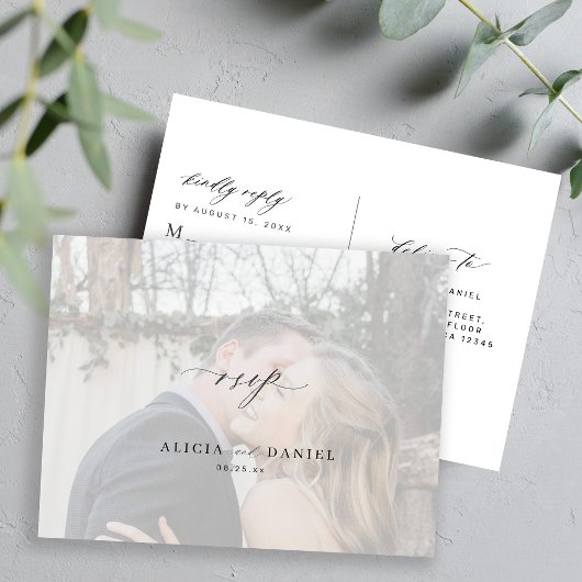 Foto Overlay einfache moderne Hochzeit RSVP Postkarte