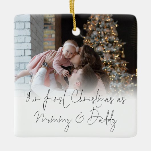 Foto Overlay First Christmas Mommy Daddy Keramikornament (Vorderseite)