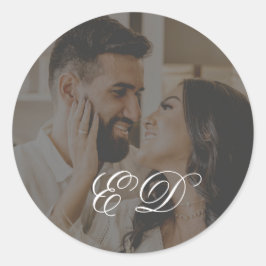 Foto-Overlay für die Schwarze Klassikkalligrafie Runder Aufkleber