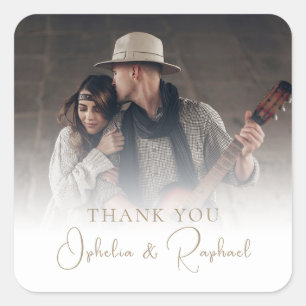 Foto Overlay Gold Text Boho Hochzeit Vielen Dank Quadratischer Aufkleber