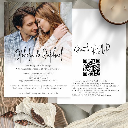 Foto Overlay Informelles Skript QR Code Boho Hochz Einladung