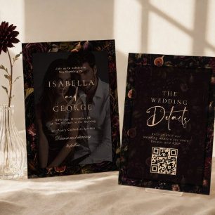 Foto-Overlay Moody Floral Burgunder Hochzeit Einladung