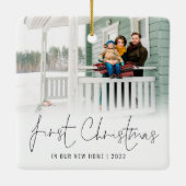 Foto Overlay Name Jahr Erstweihnachtsfest Neue Zuh Keramikornament (Rückseite)