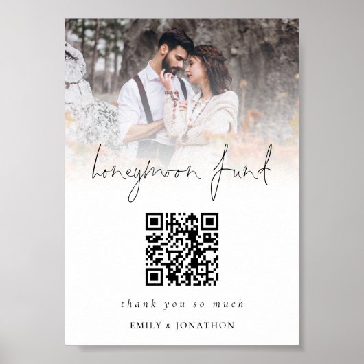 Foto Overlay Qr Code Honeymoon Fund Hochzeit Poster (Vorne)