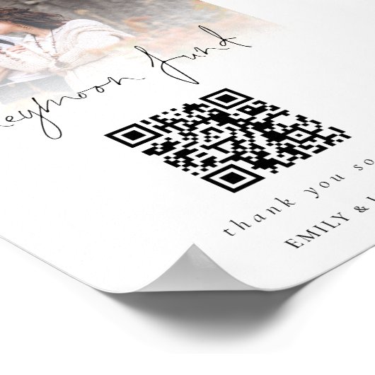 Foto Overlay Qr Code Honeymoon Fund Hochzeit Poster (Ecke)