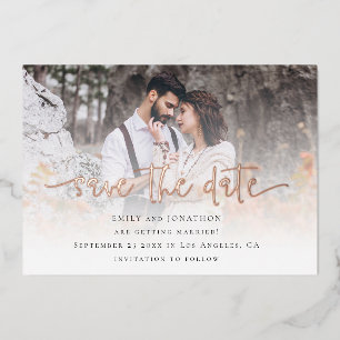 Foto Overlay QR-Code Save the Date Rose Gold Real Folieneinladung