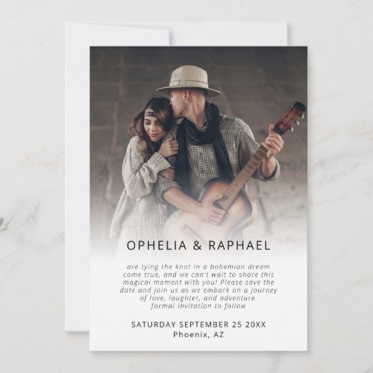 Foto Overlay QR-Code Skript Boho Wedding Save The Date (Vorderseite)