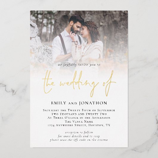Foto-Overlay-QR-Code-Skript Hochzeit Echt Folieneinladung (Vorderseite)